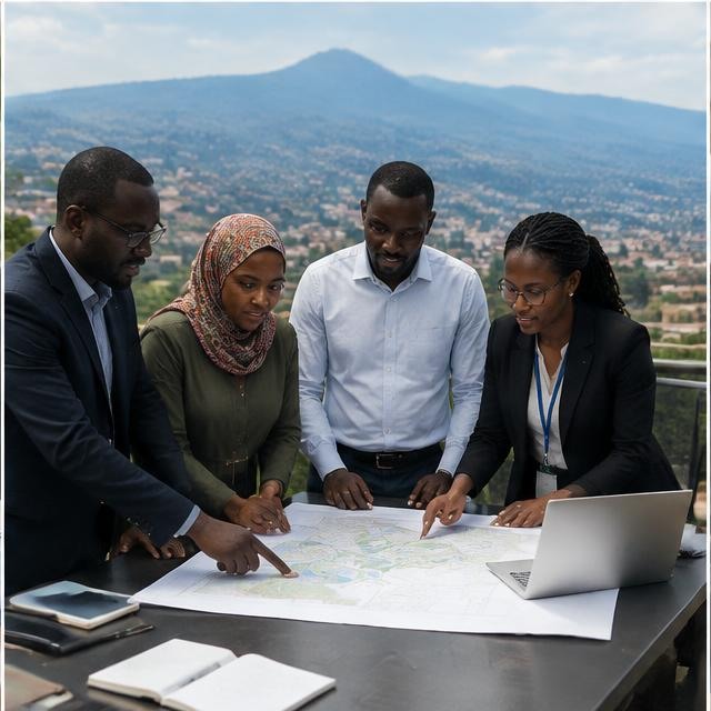 East African built-environment professionals reviewing plans together