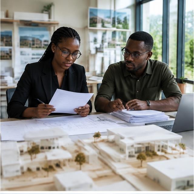 An engineer reviewing plans on a construction site