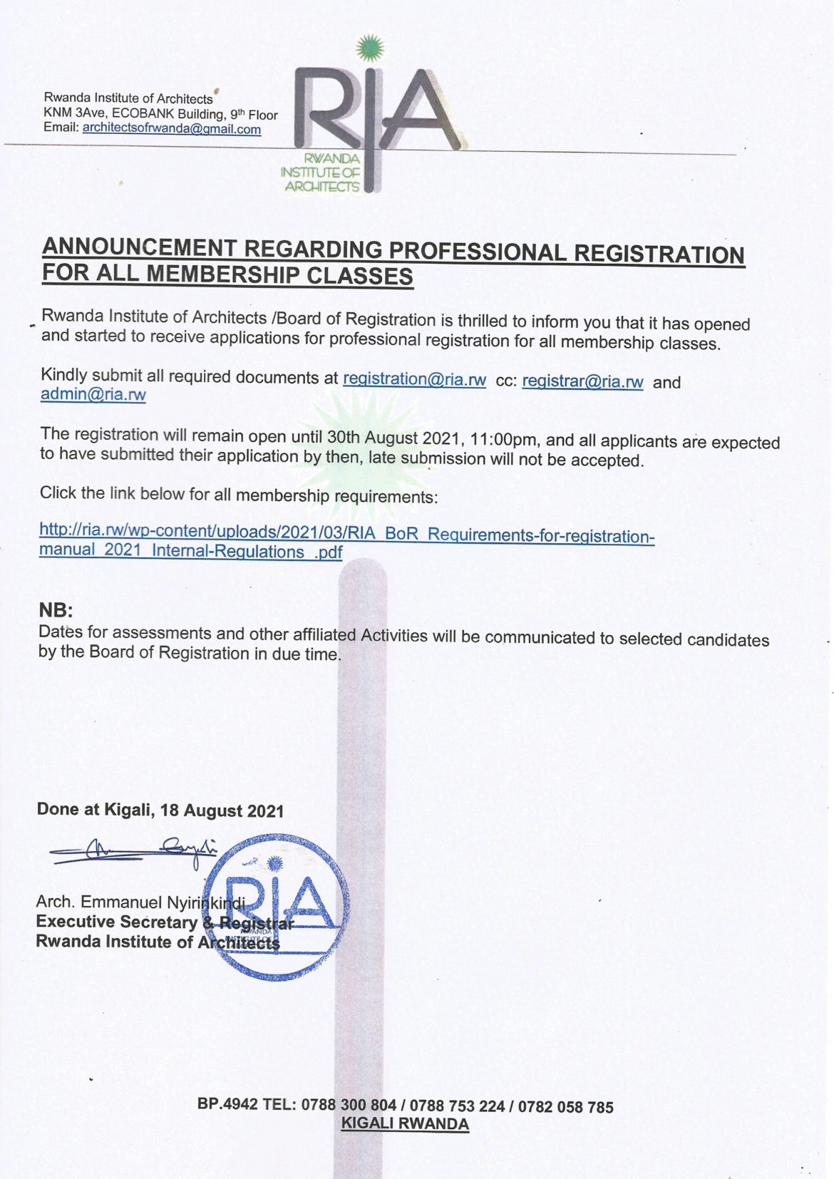 Call for Registration Applications